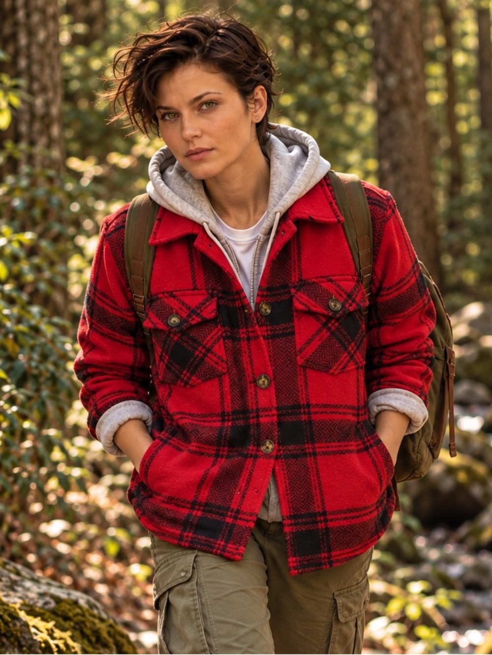 Red Plaid Shacket Jacket Women’s Large